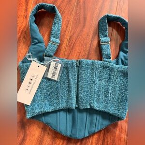 Blue Tweed Crop Top